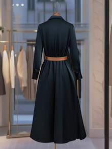 Franclia 新款收腰长款舞会礼服领女式连衣裙，春秋季 - 藏蓝色 - 查看 3