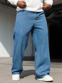 Manfinity Homme Plus Size Men's Loose Fit Pockets Casual Wide Leg Jeans Cowboy Jeans Baggy Blue Jeans Men - Blue - View 4