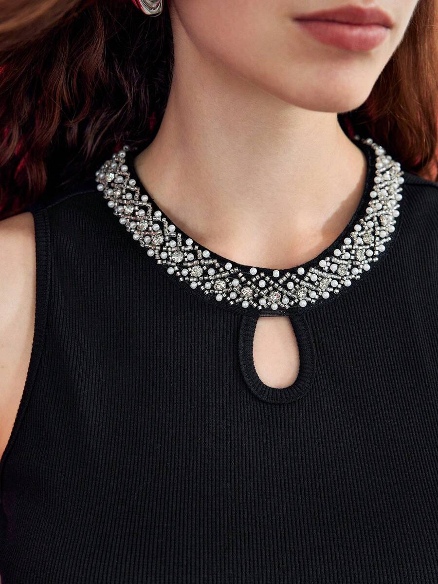 MOTF STUDIO 對比珠片鑲嵌鎖骨領口坦克頂