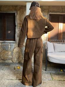 DAZY Ensemble 2 pièces veste vintage et pantalon cargo pour femmes, ensemble de tenues de détente pour l'automne