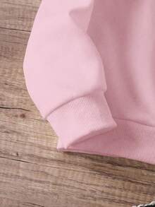 Sparklyn Áo nỉ cổ tròn dáng rộng in hình vũ công ballet Cappuccino & chữ Tween Girl, trang phục thường ngày thoải mái cho mùa đông - Hồng - Xem 3