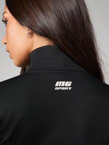 MISSGUIDED MG Sport Logo Black Athletic Full Zip Track Jacket Long Sleeve High Neck Training Top - Black - View 2