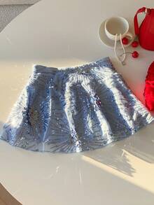 Comfortcana 2025新款夏秋季时尚女装亮片装饰迷你裙，适合派对、聚会、新年派对、圣诞节等场合穿着。 - 藍色 - 查看 2