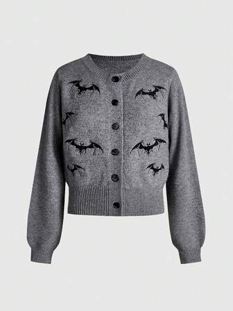 Goth Gotischer dunkler Fledermaus Stickerei Strickjacke