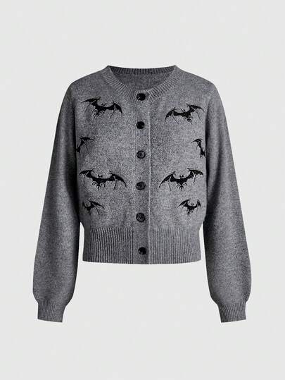 Gothic Dark Bat Embroidery Knit Cardigan