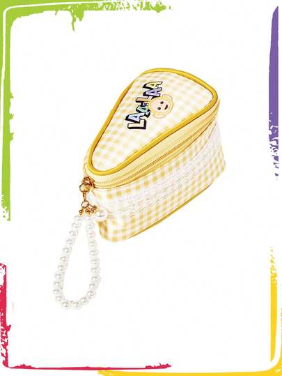 Teletubbies X ROMWE Letter Graphic Fashion Faux Pearl Bow Cake Shaped Makeup Bag, Girly Portable Mini Cosmetic Pouch