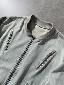 ROMWE MEN Street Life 男士休闲时尚街头拉链翻盖牛仔棒球夹克，春秋季 - 銅色 - 查看 5