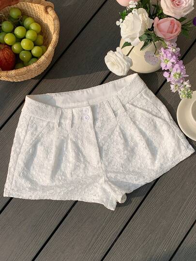 Comfortcana Women's Casual Lace Trim Pocket Shorts, Summer Floral White Pants