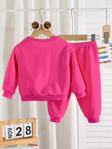 SHEIN ModeFlare Wear 女婴针织柔软套头连帽衫套装，加厚款，适合秋冬季 - 玫紅色 - 查看 2