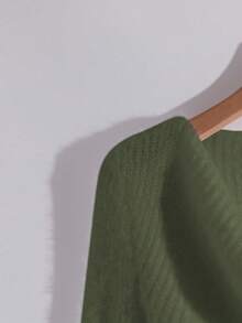 Franclia 女士秋季喇叭袖不对称下摆针织毛衣，法式优雅弹力修身套头衫，适合秋冬季穿着 - 軍綠色 - 查看 3
