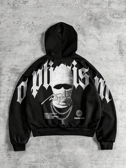 Felpa con cappuccio da uomo con stampa di personaggi di strada, vestibilità morbida