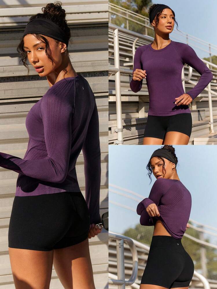 Swift Seamless Arctic Edge Sweat-Wicking Lightweight Stretchy Contour Paneling Thumbholes Waist-Length Long-Sleeve Top Training Running Daily Active Wear