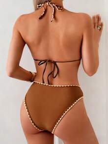 Swim Vcay Women's 2-Piece Bikini Swimsuit, Halter Neck Tie, Floral Print, Fashionable Casual Vacation Swimming Set - Multicolor - View 2