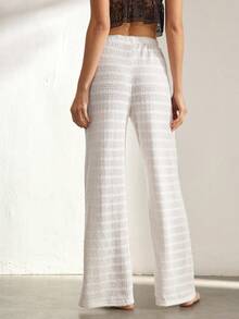 Ocili Women's Solid Color Crochet Low Waist Straight Leg Pants, Loungewear - White - View 3