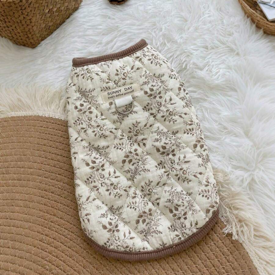 1 件套纱布宠物衣服，适合小型犬和猫，柔软保暖背心夹克，秋冬 - 咖啡棕 - 查看 1