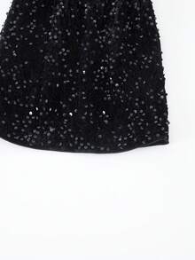 Rok Mini Warna Polos dengan Hiasan Payet, Cocok untuk Liburan, Anak Perempuan Muda - Hitam - View 4