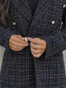 SAYEHFBABY Lapel Neck Double Breasted Tweed Blazer Fall Cloth For Women - Black - View 3