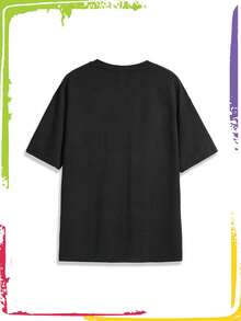 Teletubbies X ROMWE 女式可爱卡通花卉和草坪印花宽松短袖T恤 - 黑色 - 查看 2