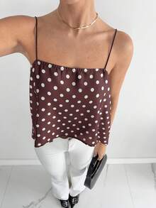 verano sin espalda de color amarillo elegante para mujer, conjunto sexy con espalda anudada y asimétrico, blusa de gasa transparente para vacaciones y playa, blusa de lunares retro y de moda - Marrón - Ver 5