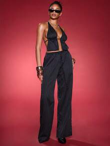 Normani 2pcs Women Casual Solid Color Top And Pants Set - Black - View 1