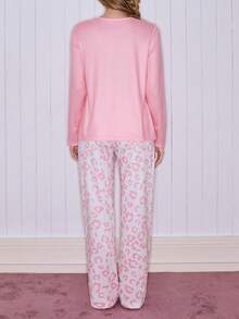 SweetSlumber 可爱卡通猫和豹纹印花女士睡衣套装 - 彩色 - 查看 2