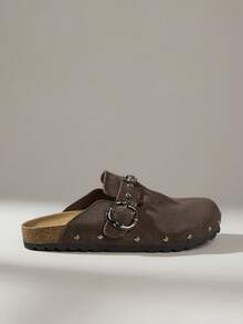 Solecia Women's Buckle Design Casual Slip-On Mules - Coffee Brown - View 1