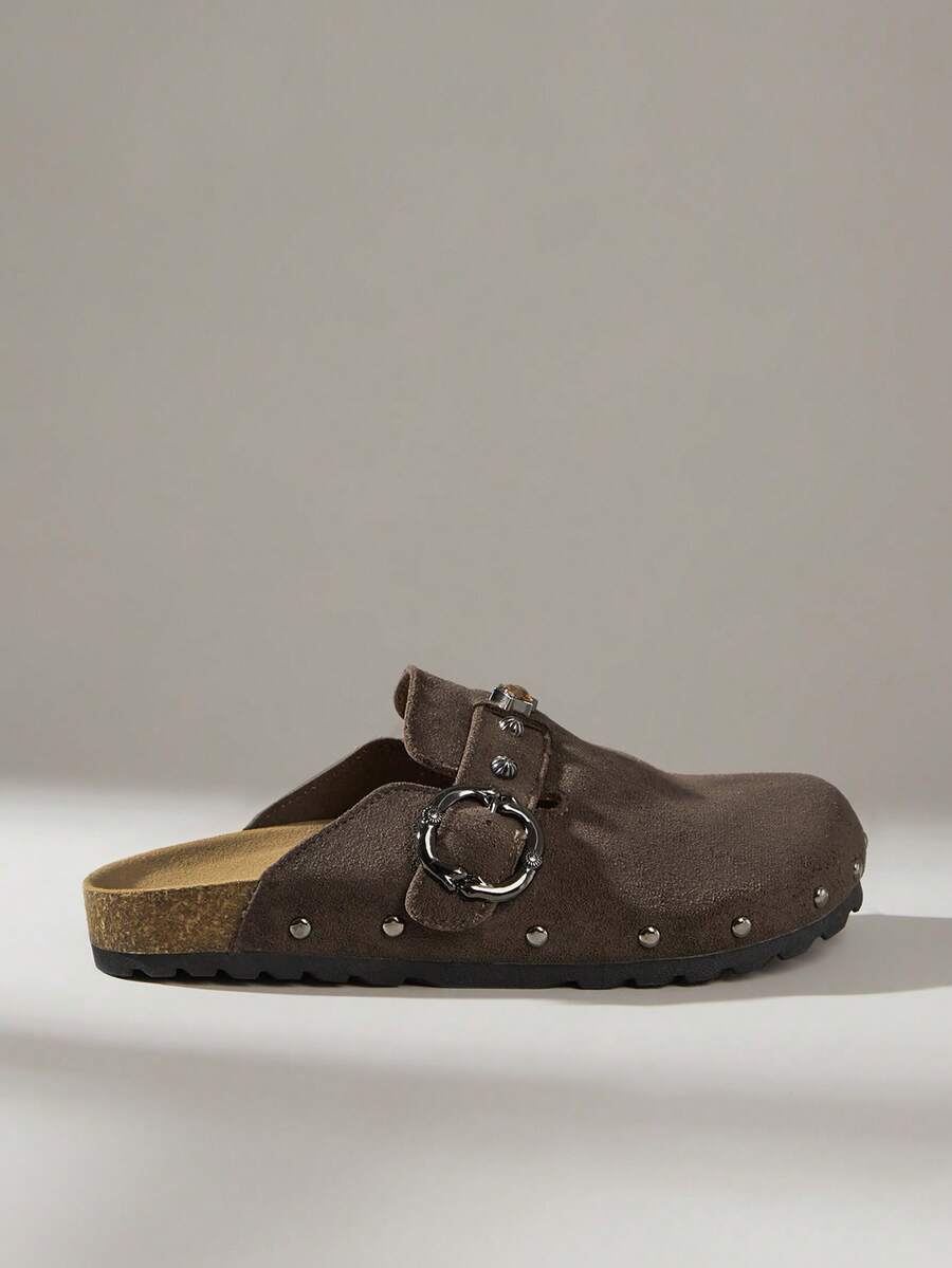 Solecia Women's Buckle Design Casual Slip-On Mules - Coffee Brown - View 1