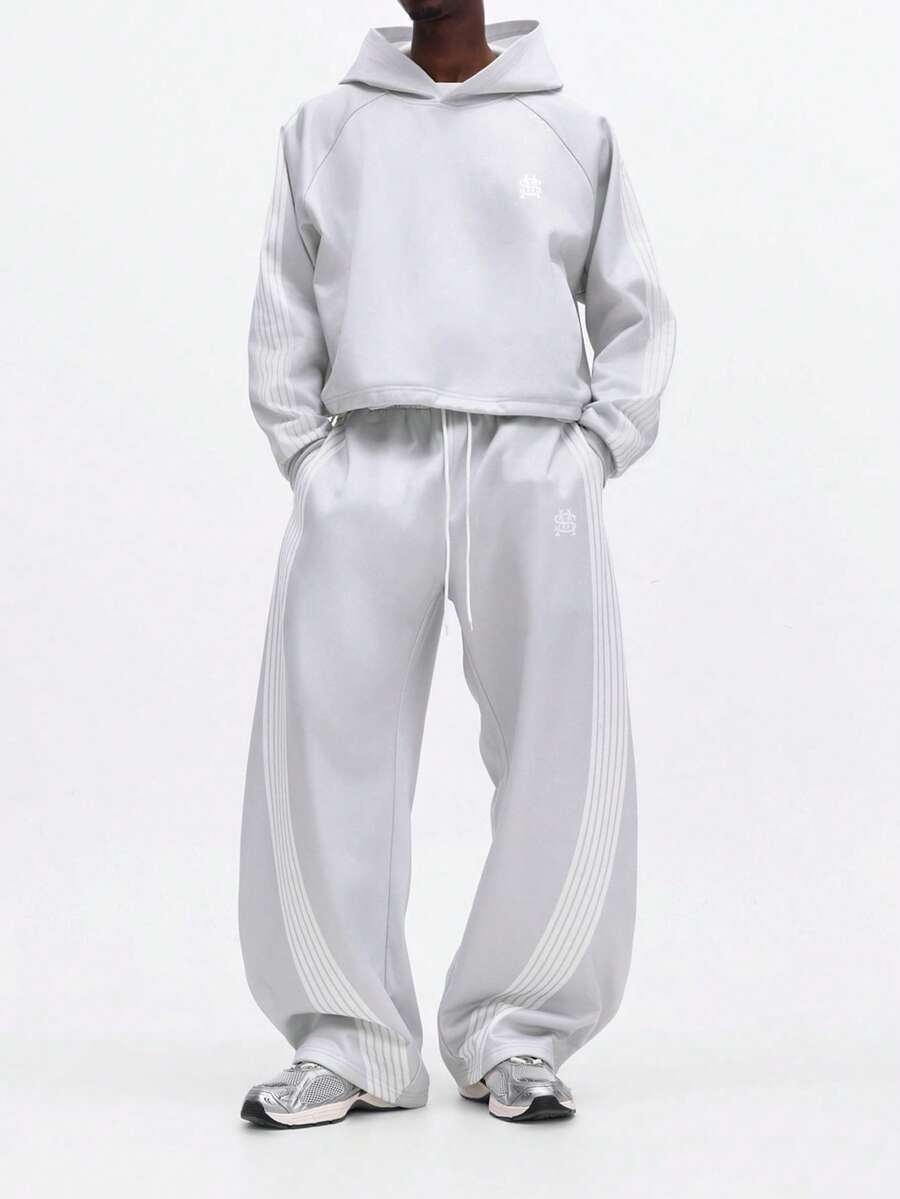 SUMWON Oversized Hooded Sweatshirt And Wide Leg Sweatpants Matching Set With Centre Pocket Ribbed Cuffs Casual Loungewear Tracksuit For Winter Fall Spring Plain - Light Grey - View 1
