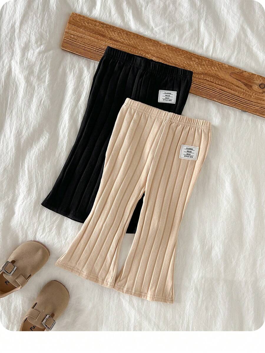 SHEIN 2 Stücke Baby Mädchen Lässig vielseitige einfarbige Hose mit elastischem Bund und ausgestelltem Bein