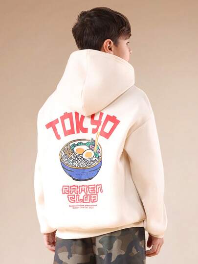  SUMWON Oversized Boys Tokyo Ramen Club Hoodie Hood Japanese Food Print Long Sleeve Pullover Sweatshirt For Casual And Vacation