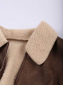 Franclia 大码女式棕色修身百搭休闲秋冬宽松人造毛领皮夹克