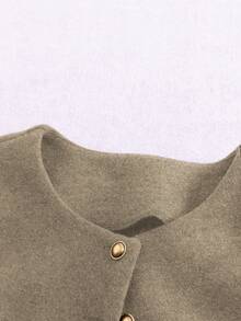 Franclia 时尚法式优雅短款棕色圆领长袖女式外套，秋冬款 - 卡其色 - 查看 3