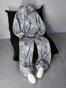 SHEIN 2pcs/Set Teen Boys' Leaf Print Hoodie Sweatshirt And Sweatpants Set, Loose Fit Comfortable Casual Fashion Streetwear - Multicolor - View 3