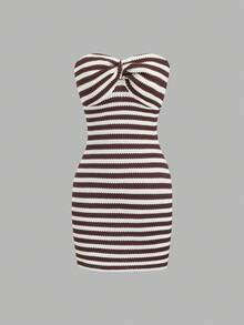 Sweetra Váy ống bó sát hở lưng họa tiết sọc tương phản dành cho nữ, mùa hè - Nhiều màu - Xem 3