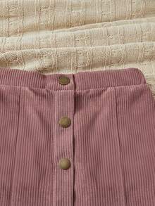 SHEIN Tween Girls' Casual Minimalist Comfortable Mid-Waist Button Decor Skirt Vacation Suitable For All Seasons - Spring, Summer, Autumn, Winter - Dusty Pink - View 3