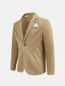 SHEIN 青少年男童休闲卡其套装，绅士风格，舒适时尚，适合日常穿着、上学、郊游、户外活动、音乐节、节日派对、夏季海滩度假、夏日氛围、各种节日活动。