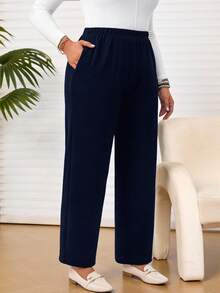 Rosumi Damen Große Größen Herbst/Winter Lässig Alltag marineblau lange Hose mit Taschen, Herbst/Winter, Ausgehen, 2025 Neu, einfach und modisch für den täglichen Gebrauch, Damen Große Größen Winter, Weihnachten für Frauen, Neujahr, Thanksgiving für Frauen