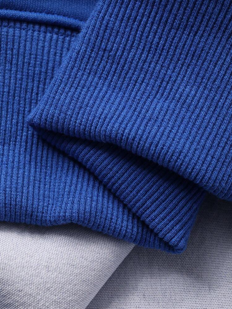 Men's Thick Letter Print Crew Neck Pullover Sweatshirt, Blue, Autumn/Winter