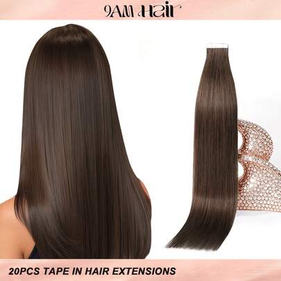 胶带接发 100% 真人发 #2 深棕色直发款式 14-22 英寸长度接发 丝滑无缝隐形 优质浓密发梢 健康真人发接发 50 克/包 适合稀疏发质和沙龙使用