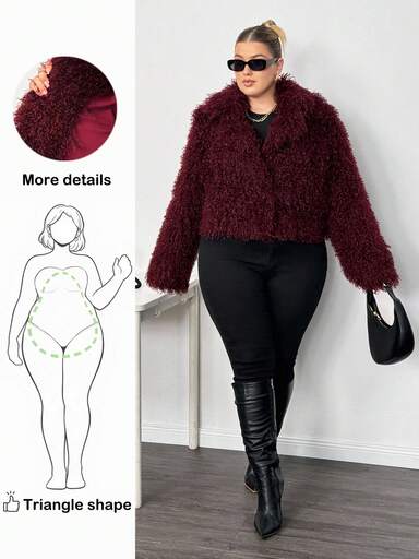 Truni Plus Size Women's Angora Faux Fur Jacket, Long Sleeve Coat Winter Fall Autumn/Autumn /Winter