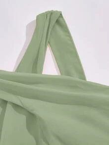 Tween Girls' Round Neck Sleeveless Waist Splicing Pleated Elegant Party Jumpsuit - Mint Green - View 4