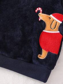 2pcs Baby Boy Christmas Fleece Red Hat Dog Print Cute Navy Blue Long Sleeve Top And Pants Pajama Set Warm In Winter Kids Best Gift - Royal Blue - View 7