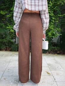 Durrani Popal High Waisted Straight-Leg Pants - Brown - View 2