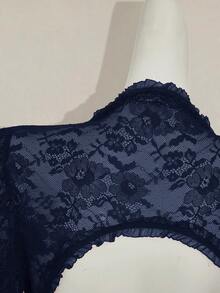 SHEIN ICON 女式哥特式蕾丝喇叭袖长下摆万圣节服装T恤 - 藏蓝色 - 查看 8