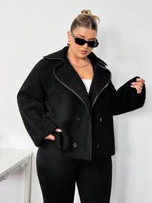 Truni Damen Jacke in Große Größen aus Teddyfell und Lammwolle mit Langarm für Winter, Herbst - Schwarz - Übersicht 5