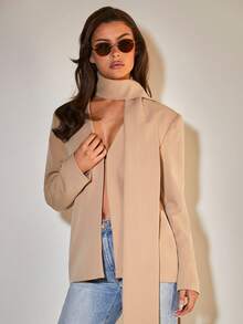 COSMINA Women's Casual Khaki Color Blazer Jacket, Suitable For Commuting, Autumn - Apricot - View 7