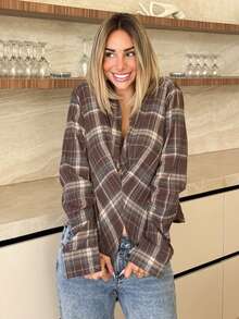 Mélanie ORL 女式扭纹前低领格子上衣 - 淺藍色 - 查看 4