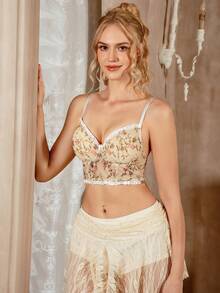 Myrelith Halloween Women's Floral Print Underwire Soft Cup Comfortable Bra - Apricot - View 4