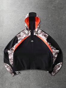 ROMWE MEN Men's Jacket And Coat, Street American Style Camouflage Patchwork Hooded Jacket Outerwear - Black - View 3