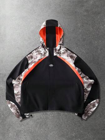 Veste et manteau pour hommes, veste à capuche de style américain de rue avec patchwork camouflage